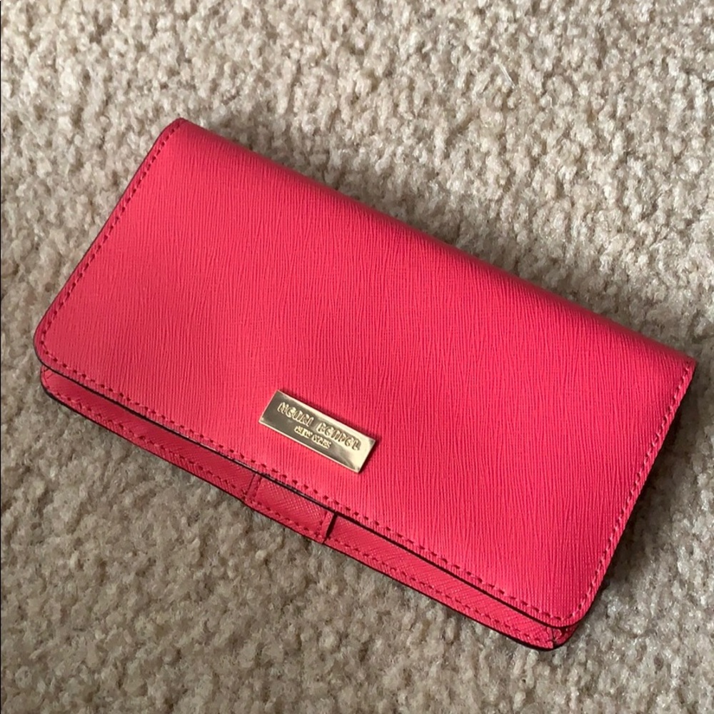 henri bendel Pink Leather Continental Wallet with Gold Plaque